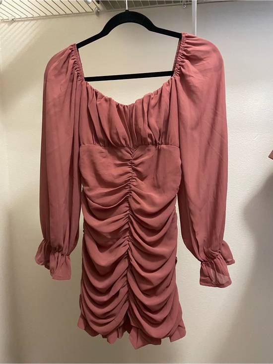 Blush Dresses & Skirts - Blush Dusty Rose Ruched Long-Sleeve Mini Dress